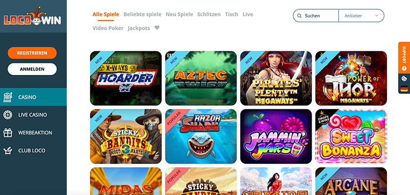 screenshot games section locowin casino online